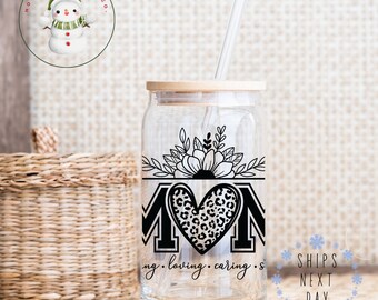 Mom Glass Tumbler Cup | Libbey Iced Coffee Cup | 16 oz/20 oz | Gifts for Her | Mothers Day Gift