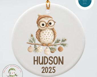 Owl Kids Personalized Christmas Ornament | Custom Holiday Ornament | Personalized Baby Gift | Kids Ornament