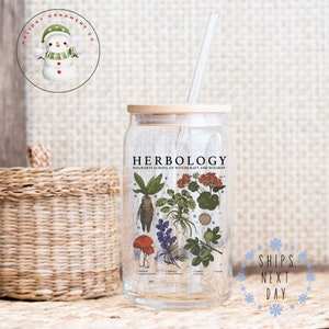 Herbology Glass Tumbler Cup: Wizard Iced Coffee Cup with Bamboo Lid