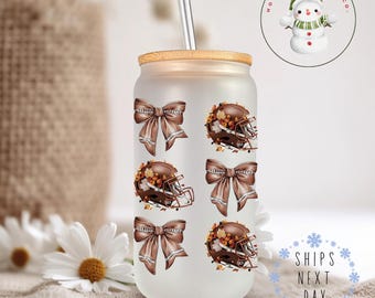 Coquette Football Helmets Glass Tumbler Cup | Girly Football Iced Coffee Cup | 16 oz/20 oz | Cute Libbey Cup | Gifts for Her