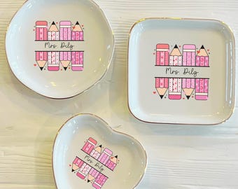 Teacher Personalized Pencils Trinket Ring Dish | Custom End of Year Teacher Gift Ring Dish |  Jewelry Dish | Gift For Teacher