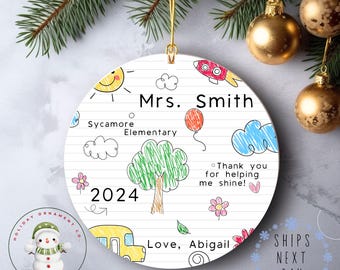 School Days Unique  Personalized Teacher Gift Christmas Ornament | Custom Teacher Holiday Ornament |  Elementary School Gift