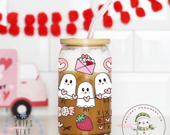 Valentine Hearts Libbey Glass Tumbler | Girlfriend Wife Gift Girly Iced Coffee Cup | 16 oz or 20 oz | Bookclub Cup | Party Favors
