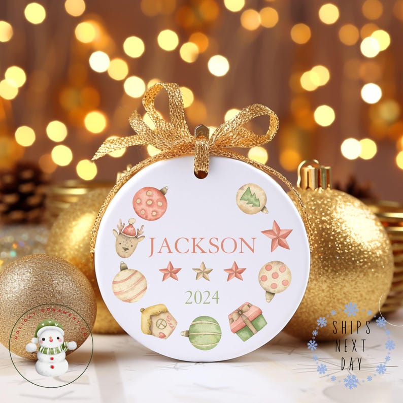 Watercolor Ornaments Personalized Name Christmas Ornament Keepsake Kids
