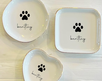 Personalized Paw Print Ceramic Trinket Dish | Pet Memorial Gift | Dog Mom Ring Dish