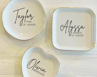 Bridal Party Wedding Ring Trinket Dish | Bride Bridesmaid Maid of Honor Flower Girl | Custom Jewelry Dish |
