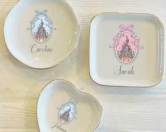 Personalized Princess Castle Ring Trinket Dish | Pink or Blue Castle Ring Dish | Girly Jewelry Dish | Gift for Her