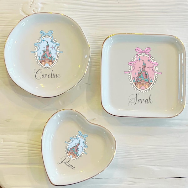 Plato de baratijas personalizado con castillo de princesa: porta joyas femenino