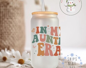 Auntie Era Butterfly Glass Tumbler: Libbey Iced Coffee Cup (16oz/20oz)