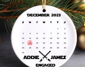 Calendar Ornament | Engagement Gift | Engagement Date Ornament  | Couple Gift | Light Saber | Wedding Gift