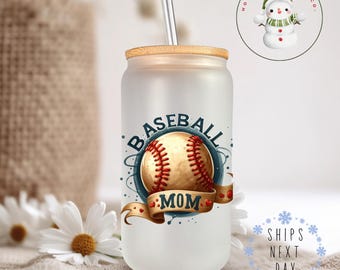 Baseball Mom Glass Tumbler Cup | Baseball Season Iced Coffee Cup | 16 oz/20 oz | Gifts for Her | Sports Mom Cup