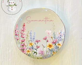Personalized Bright Wildflowers Ring Trinket Dish | Jewelry Dish | Wedding Bridesmaid Gift