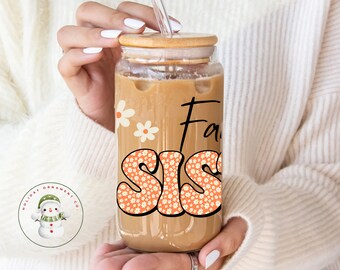 Favorite Sister Retro Glass Tumbler Cup | Cute Sister Floral Libbey Iced Coffee Cup | 16 oz/20 oz | Birthday Holiday Gift