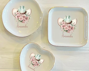 Personalized Cowgirl Hat Ring Trinket Dish | Pink Cowgirl Ring Dish | Girly Jewelry Dish | Gift for Her
