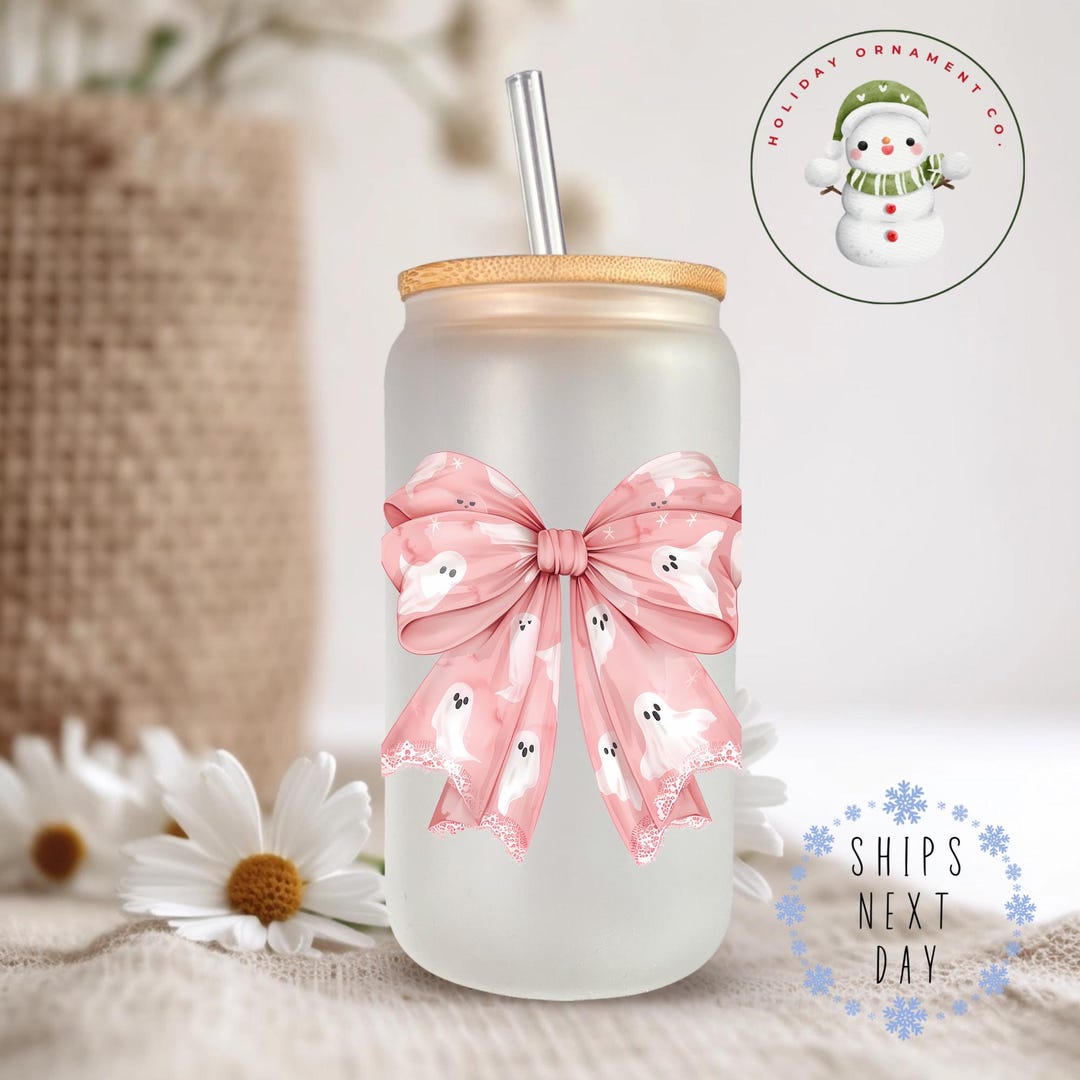 Coquette Ghost Tumbler Cup: Pink Bow Iced Coffee Glass (16 Oz/20 Oz) - Etsy