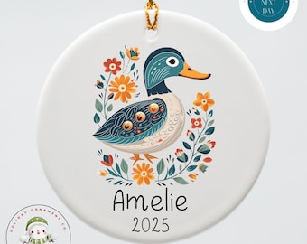 Personalized Scandinavian Duck Christmas Ornament | Boho Holiday Ornament