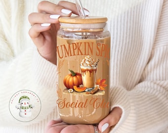 Pumpkin Spice Social Club Glass Tumbler Cup | Fall Coquette  Iced Coffee Cup | 16 oz/20 oz | Cute Girly Cup | Gifts for Her