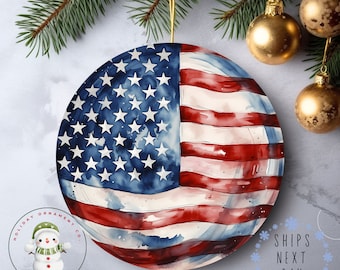 Watercolor American Flag Christmas Ornament | Americana | USA Flag Ornament  | Patriotic Gift |Veteran Gift
