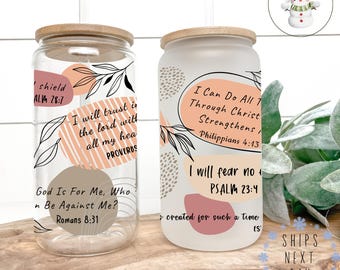 God is My Strength Proverbs Glass Libbey Cup | Christian Religious Gift Iced Coffee Cup | 16 oz/20 oz | Bible Club Cup | Best Friends Gift