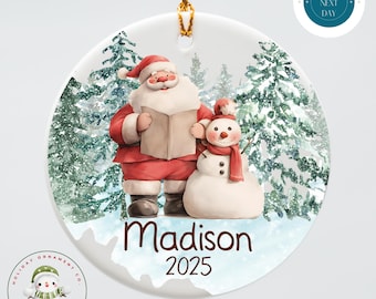 Personalized Santa and Snowman Christmas Ornament | 2025 Holiday Ornament | Sibling Ornament