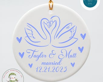 Personalized Swan Couple Christmas Ornament: Bride and Groom Gift