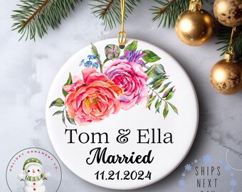 Bright Floral Couples Married Christmas Ornament | Wedding Gift | Engagement Gift  | Beautiful Couples Ornament
