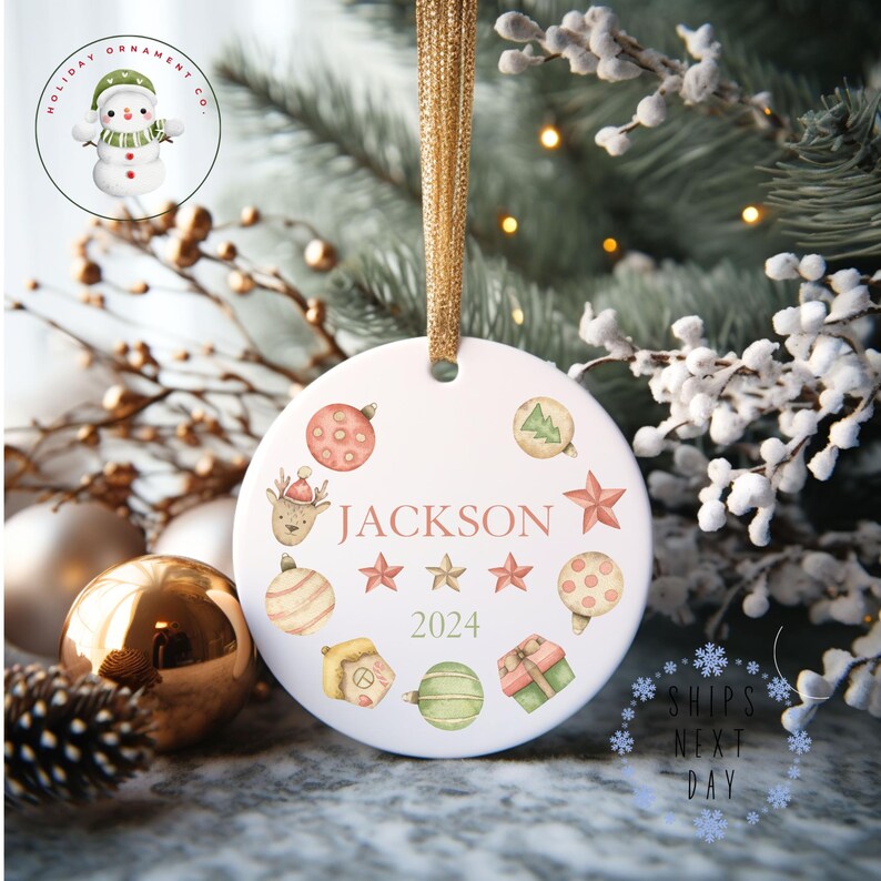 Watercolor Ornaments Personalized Name Christmas Ornament Keepsake Kids