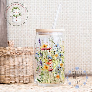 Wildflower Glass Tumbler with Bamboo Lid & Straw - 16oz/20oz