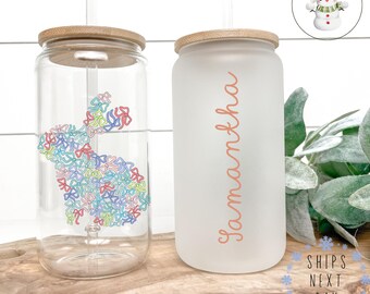 Personalized Bow Easter Bunny Glass Libbey Cup | Easter Iced Coffee Cup | 16 oz/20 oz | Easter Basket Gift | Gift for Her