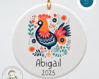 Personalized Scandinavian Chicken Christmas Ornament | Boho Holiday Ornament