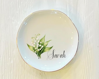 Personalized Birth Flower Ring Trinket Dish | Custom Watercolor Flower Ring Dish | Birthday Jewelry Dish | Wedding Bridesmaid Gift
