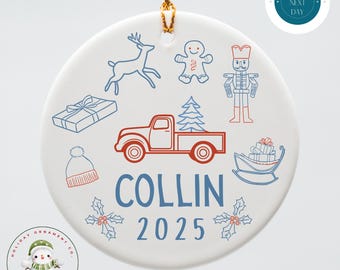 Personalized Retro Kids Christmas Ornament: Kids Holiday Yearly Ornament