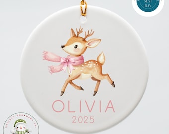 Personalized Reindeer Christmas Ornament: New Baby Keepsake Gift