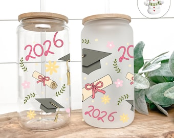 Class of 2026 Glass Tumbler: Graduation Iced Coffee Cup