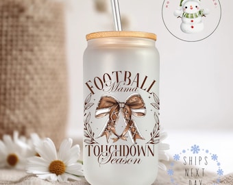Football Mama Touchdown Season Glass Tumbler Cup | Football Coquette  Iced Coffee Cup | 16 oz/20 oz | Gifts for Her | Sports Mom Cup
