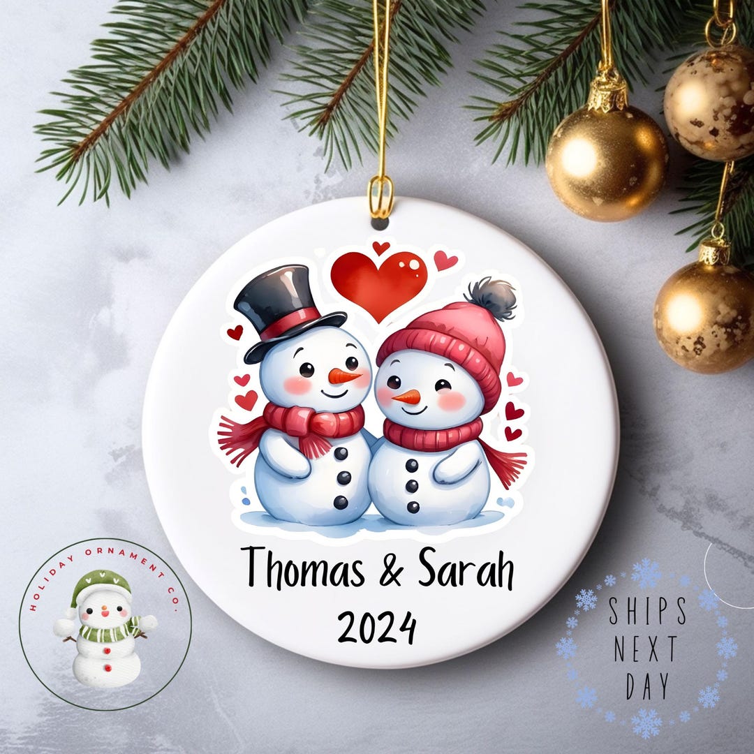 Personalized Snowmen Heart Couple Christmas Ornament | Cute Couples ...
