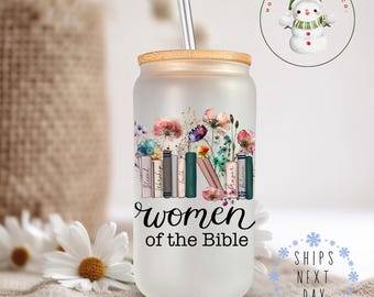 Women of the Bible Libbey Glass Tumbler | Bookish Christian Iced Coffee Cup | 16 oz or 20 oz | Bible Club Cup | Party Favors