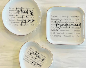 Bridal Party Words Ceramic Ring Trinket Dish | Bridesmaid Maid of Honor Matron of Honor Words of Affirmation
