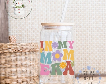In My Mom Era Retro Glass Tumbler Cup | Libbey Iced Coffee Cup | 16 oz/20 oz | Gifts for Her | Mothers Day Birthday