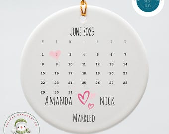 Heart Wedding Calendar Ornament | Wedding Gift | Wedding Date Ornament  | Anniversary Gift | First Christmas Married | Newlywed Gift