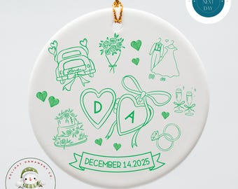Personalized Wedding Christmas Ceramic Ornament | Something Green Holiday Ornament | Couples Personalized Ceramic Ornament Gift