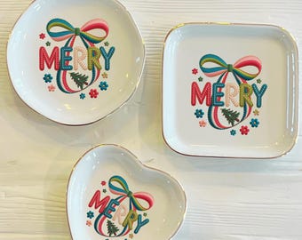 Merry Holiday Ceramic Trinket Dish | Custom Christmas Ring Holder