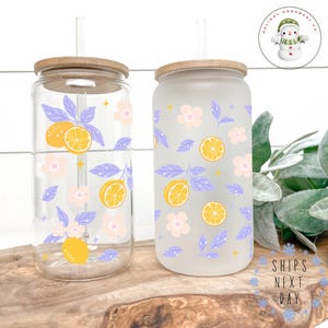Lemons and Flowers Glass Libbey Cup | Beautiful Iced Coffee Cup | 16 oz/20 oz | Party Favors | Book Club Cup