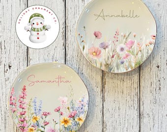 Personalized Whimsical Garden Flower Ring Trinket Dish | Jewelry Dish | Wedding Bridesmaid Gift