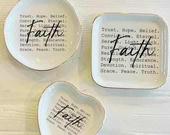 Faith Ceramic Trinket Dish | Religious Affirmation Ring Holder