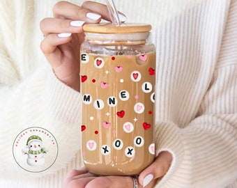 Be Mine Valentines Anniversary Glass Tumbler | Iced Coffee Cup | 16 oz or 20 oz | Gifts for Her | Wife Girlfriend Gift