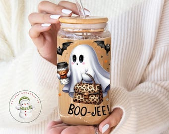 BooJee Ghost Glass Tumbler Cup | Halloween Iced Coffee Cup | 16 oz/20 oz | Cute Girly Cup | Gifts for Her