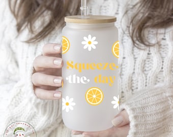 Squeeze The Day Lemon Glass Libbey Cup | Lemons Tumbler Iced Coffee Cup | 16 oz/20 oz | Summer Theme | Gift for Her