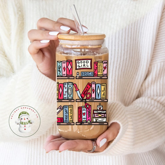Smut Bookshelf Glass Tumbler | Smut Lover Iced Coffee Cup | 20 oz | Spicy Books | Gift for Smut Lover
