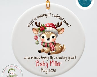Personalized Baby Reindeer Announcement Ornament: Custom Ceramic Keepsake